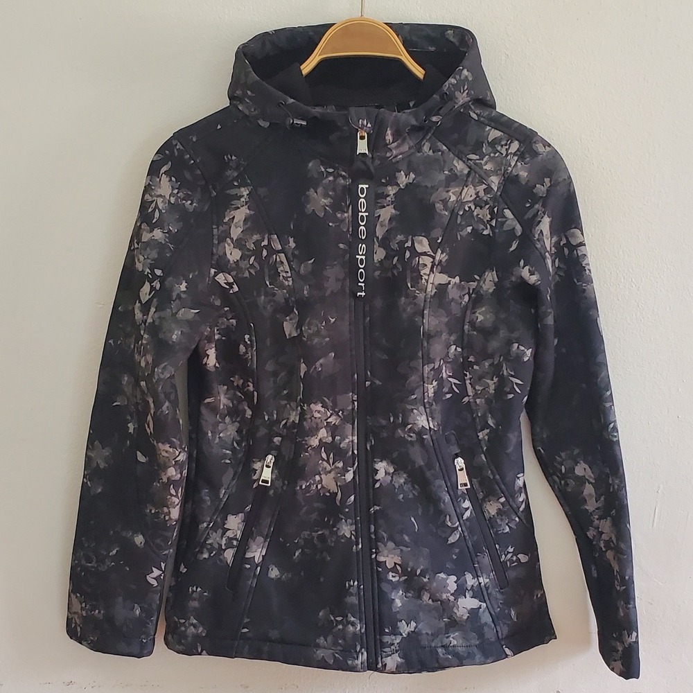Bebe Sport Tie Dye Full‎ Zip Hooded Active Jacket Gray Athleisure Sports